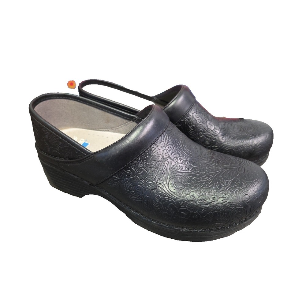 Dansko LT Womens Black Embossed Leather Professional Clog Shoes Size 39 US 8.5-9